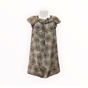 Mossimo Women's Taupe/Black Print Ruffle Neck Short Sleeve Dress Lined SZ XS